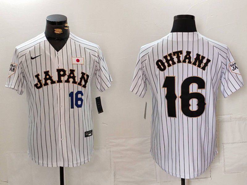 Men 2025 World Cub Japan #16 Ohtani White Stripe Nike MLB Jersey style 11